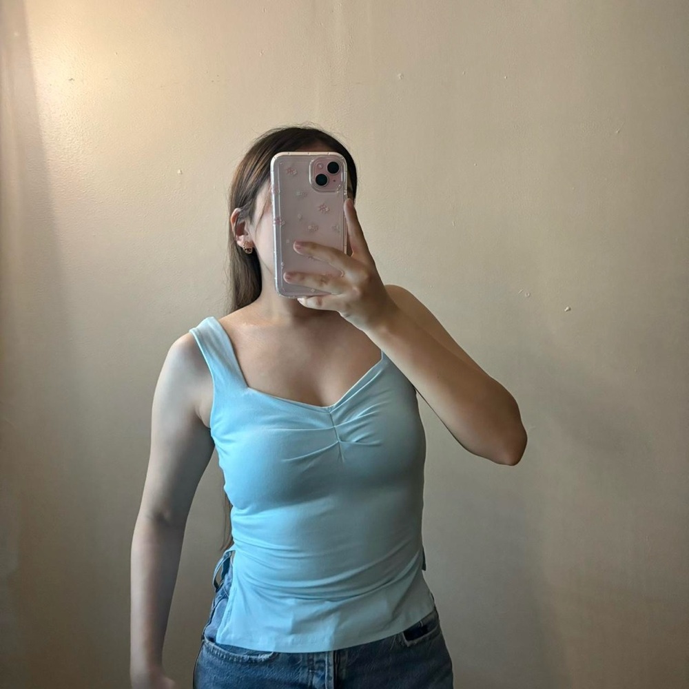 Light Blue Ruched Tank Top - Picture 2 of 4